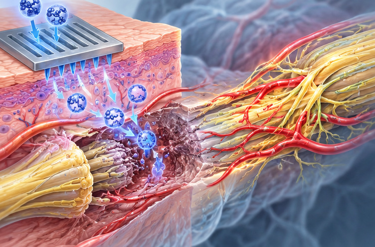 Conceptual illustration of direct gene delivery to injured peripheral nerve tissue and neurovascular regeneration